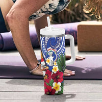 United States and Northern Mariana Islands Tumbler With Handle USA Flag Eagle CNMI Latte Stone Tropical Flowers LT14 - Polynesian Pride