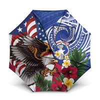 United States and Northern Mariana Islands Umbrella USA Flag Eagle CNMI Latte Stone Tropical Flowers LT14 One Size Folded 11.42 inch Opened Diameter 37.4 inch Blue - Polynesian Pride