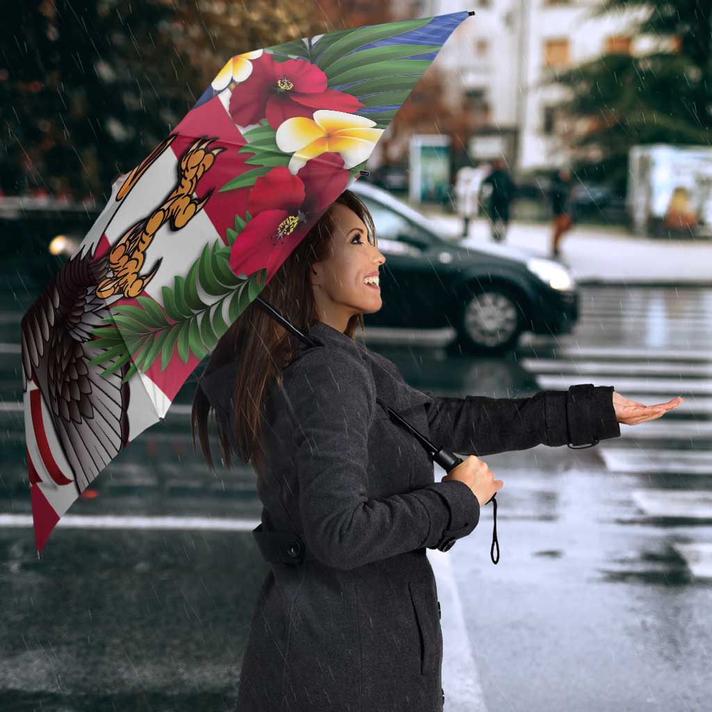 United States and Northern Mariana Islands Umbrella USA Flag Eagle CNMI Latte Stone Tropical Flowers LT14 - Polynesian Pride