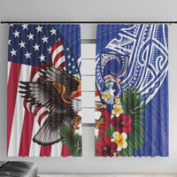 United States and Northern Mariana Islands Window Curtain USA Flag Eagle CNMI Latte Stone Tropical Flowers LT14 With Hooks Blue - Polynesian Pride