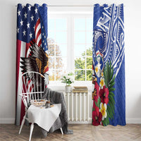 United States and Northern Mariana Islands Window Curtain USA Flag Eagle CNMI Latte Stone Tropical Flowers LT14 - Polynesian Pride