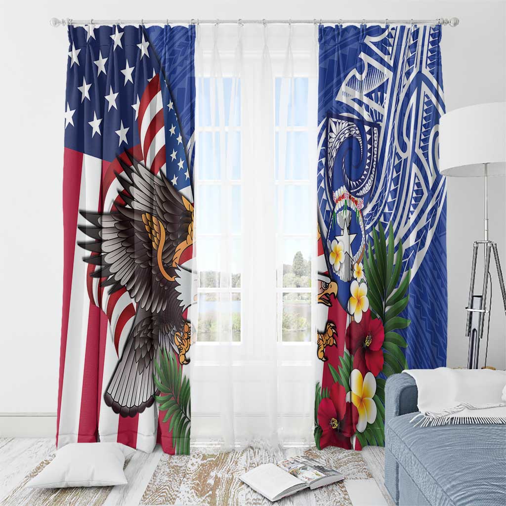 United States and Northern Mariana Islands Window Curtain USA Flag Eagle CNMI Latte Stone Tropical Flowers LT14 - Polynesian Pride