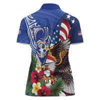United States and Northern Mariana Islands Women Polo Shirt USA Flag Eagle CNMI Latte Stone Tropical Flowers LT14 - Polynesian Pride