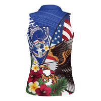 United States and Northern Mariana Islands Women Sleeveless Polo Shirt USA Flag Eagle CNMI Latte Stone Tropical Flowers LT14 - Polynesian Pride
