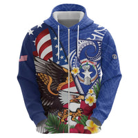 United States and Northern Mariana Islands Zip Hoodie USA Flag Eagle CNMI Latte Stone Tropical Flowers LT14 - Polynesian Pride