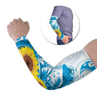 New Zealand Autism Awareness Month Arm Sleeves Takiwatanga Maori Lizard With Sunflower LT14 Set of 2 Blue - Polynesian Pride