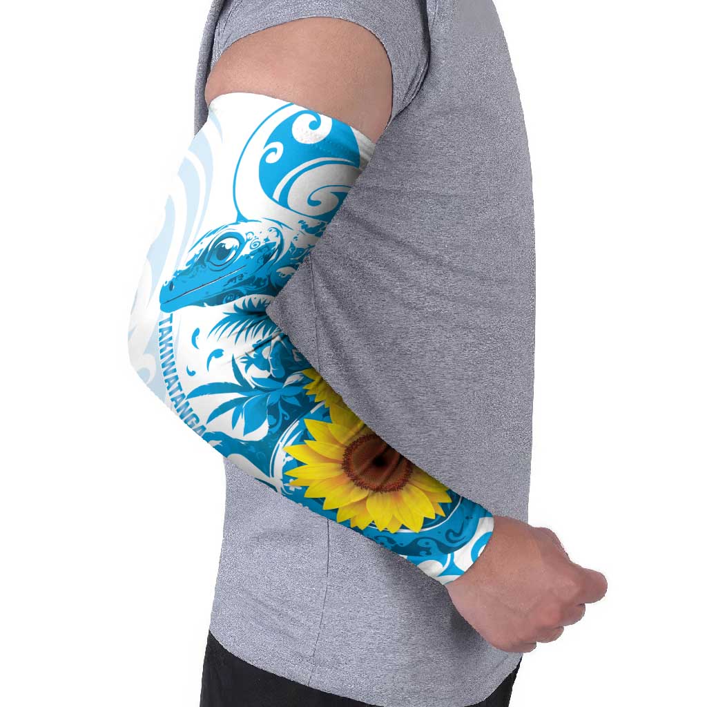 New Zealand Autism Awareness Month Arm Sleeves Takiwatanga Maori Lizard With Sunflower LT14 - Polynesian Pride