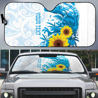 New Zealand Autism Awareness Month Auto Sun Shade Takiwatanga Maori Lizard With Sunflower LT14 Blue - Polynesian Pride