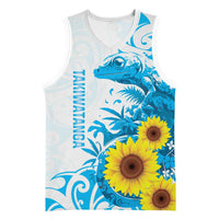 New Zealand Autism Awareness Month Basketball Jersey Takiwatanga Maori Lizard With Sunflower LT14 Unisex Blue - Polynesian Pride