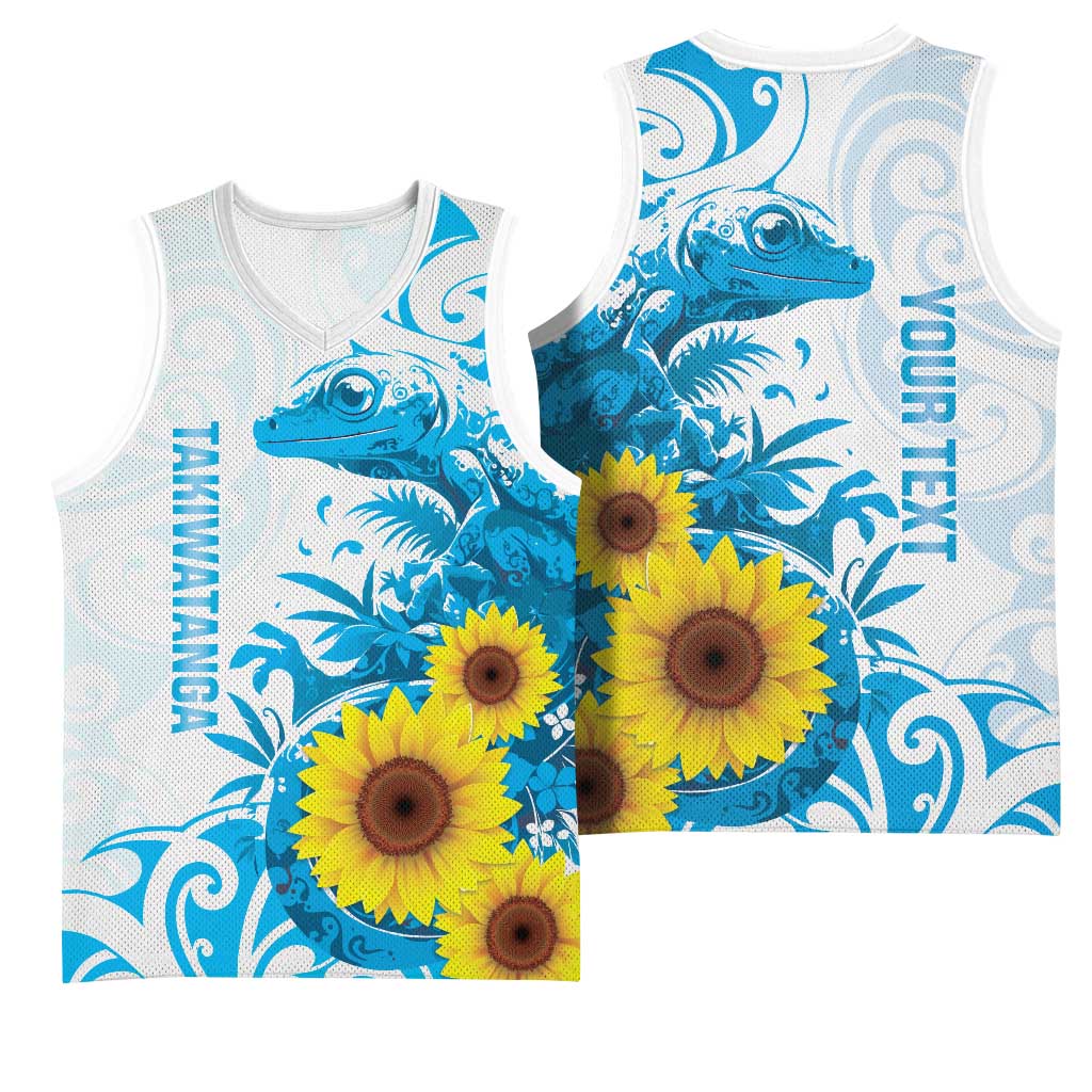 New Zealand Autism Awareness Month Basketball Jersey Takiwatanga Maori Lizard With Sunflower LT14 - Polynesian Pride
