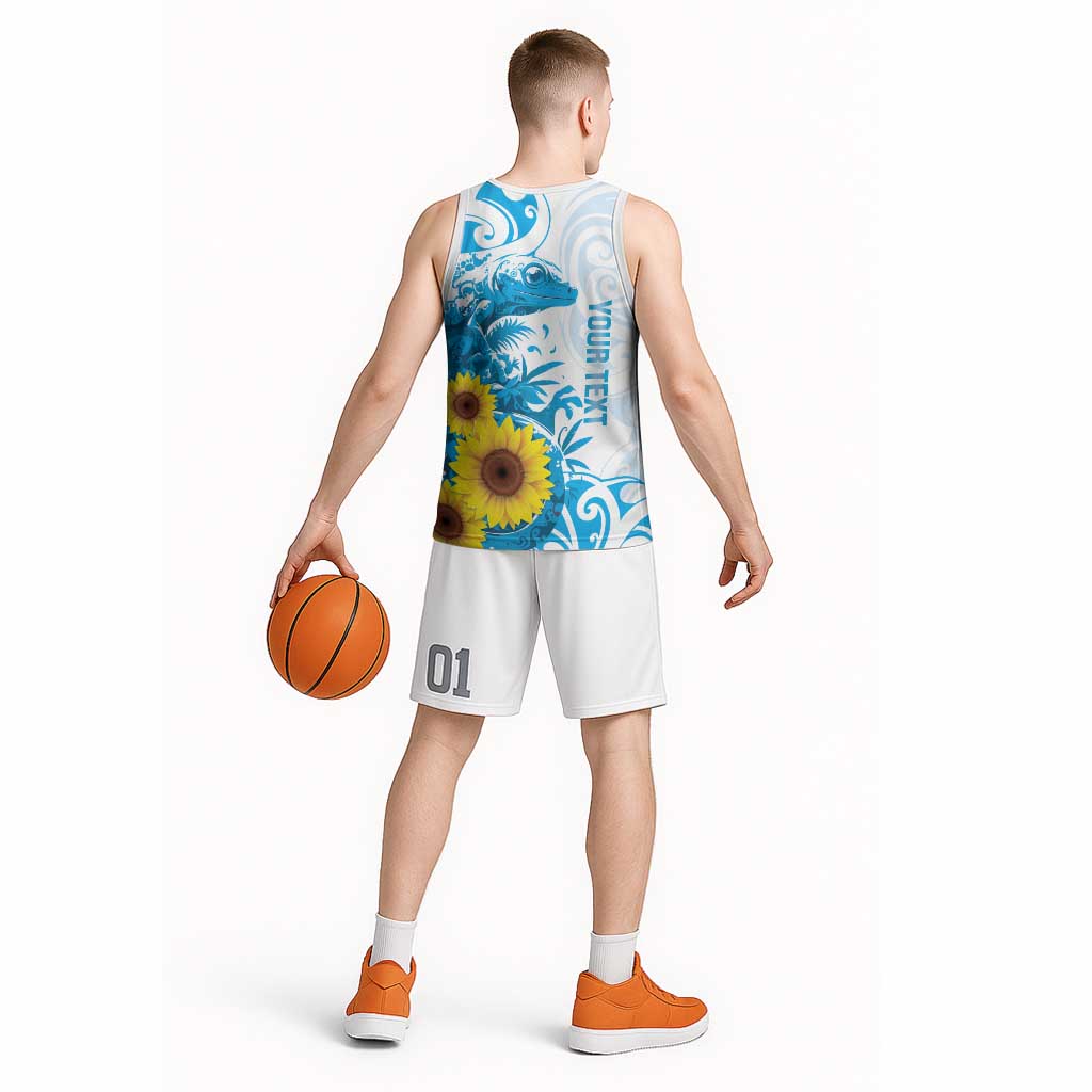 New Zealand Autism Awareness Month Basketball Jersey Takiwatanga Maori Lizard With Sunflower LT14 - Polynesian Pride