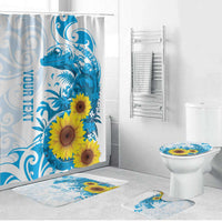 New Zealand Autism Awareness Month Bathroom Set Takiwatanga Maori Lizard With Sunflower LT14 Bathroom Set (4 pcs) Blue - Polynesian Pride