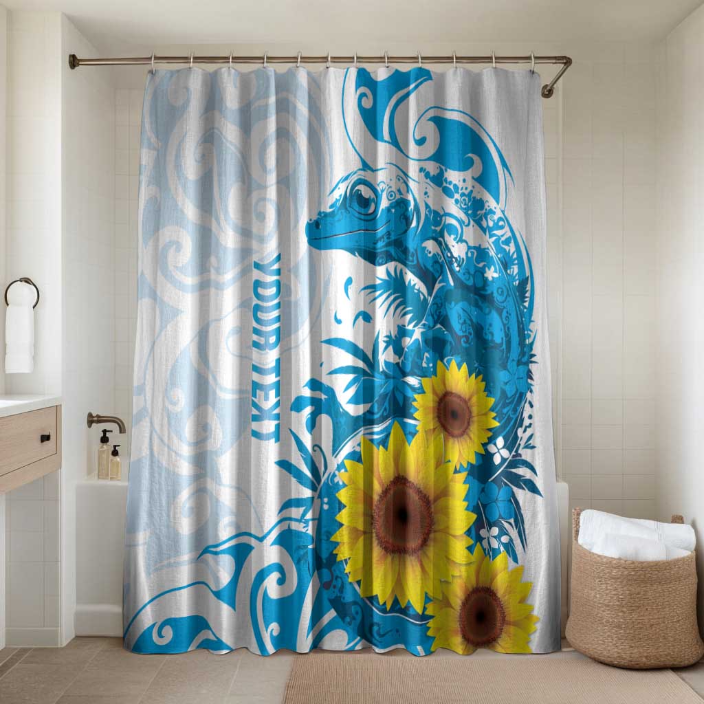 New Zealand Autism Awareness Month Bathroom Set Takiwatanga Maori Lizard With Sunflower LT14 Shower Curtain Only Blue - Polynesian Pride