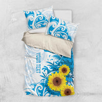 New Zealand Autism Awareness Month Bedding Set Takiwatanga Maori Lizard With Sunflower LT14 US Twin 172cm x 218cm Blue - Polynesian Pride