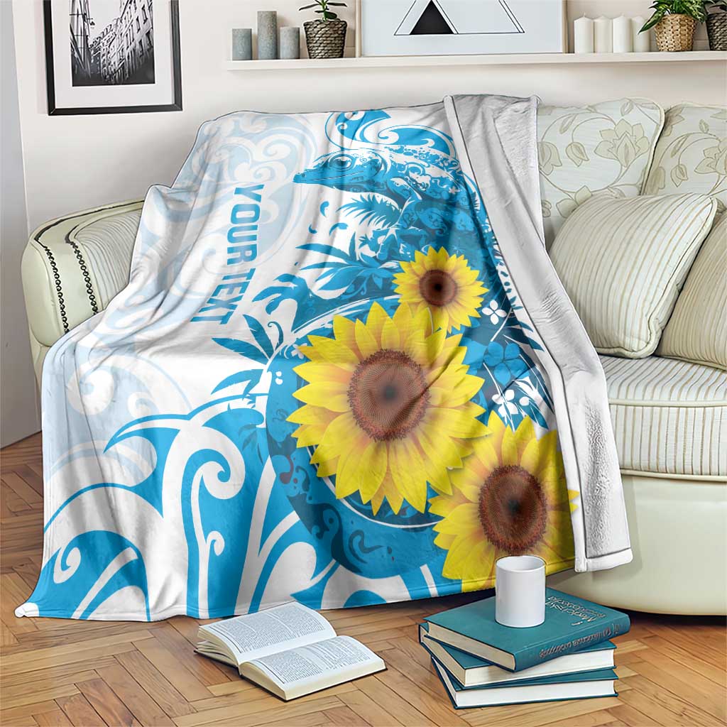 New Zealand Autism Awareness Month Blanket Takiwatanga Maori Lizard With Sunflower LT14 Blue - Polynesian Pride