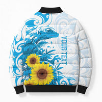 New Zealand Autism Awareness Month Bomber Puffer Jacket Takiwatanga Maori Lizard With Sunflower LT14 - Polynesian Pride