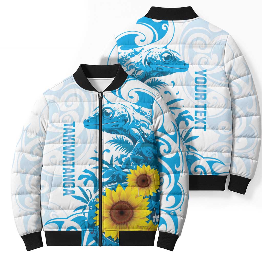 New Zealand Autism Awareness Month Bomber Puffer Jacket Takiwatanga Maori Lizard With Sunflower LT14 - Polynesian Pride