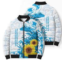 New Zealand Autism Awareness Month Bomber Puffer Jacket Takiwatanga Maori Lizard With Sunflower LT14 - Polynesian Pride