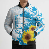 New Zealand Autism Awareness Month Bomber Puffer Jacket Takiwatanga Maori Lizard With Sunflower LT14 - Polynesian Pride