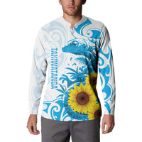New Zealand Autism Awareness Month Button Sweatshirt Takiwatanga Maori Lizard With Sunflower