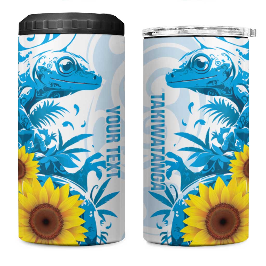 New Zealand Autism Awareness Month 4 in 1 Can Cooler Tumbler Takiwatanga Maori Lizard With Sunflower LT14 One Size: 16 oz Blue - Polynesian Pride
