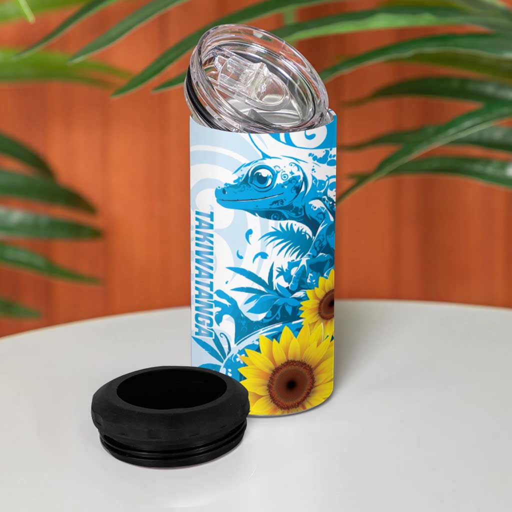 New Zealand Autism Awareness Month 4 in 1 Can Cooler Tumbler Takiwatanga Maori Lizard With Sunflower LT14 - Polynesian Pride