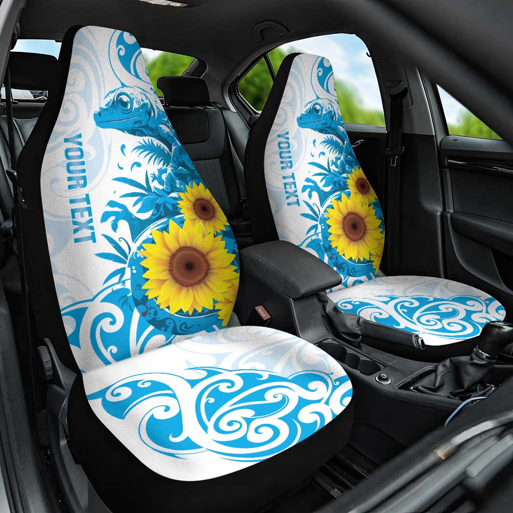 New Zealand Autism Awareness Month Car Seat Cover Takiwatanga Maori Lizard With Sunflower LT14 One Size Blue - Polynesian Pride