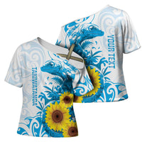 New Zealand Autism Awareness Month Cross Shoulder Shirt Takiwatanga Maori Lizard With Sunflower LT14 - Polynesian Pride
