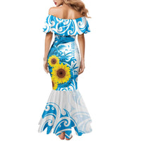 New Zealand Autism Awareness Month Family Matching Mermaid Dress and Hawaiian Shirt Takiwatanga Maori Lizard With Sunflower LT14 - Polynesian Pride