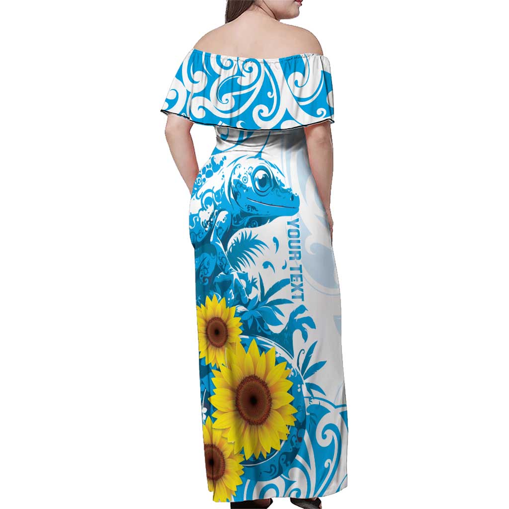 New Zealand Autism Awareness Month Family Matching Off Shoulder Maxi Dress and Hawaiian Shirt Takiwatanga Maori Lizard With Sunflower LT14 - Polynesian Pride