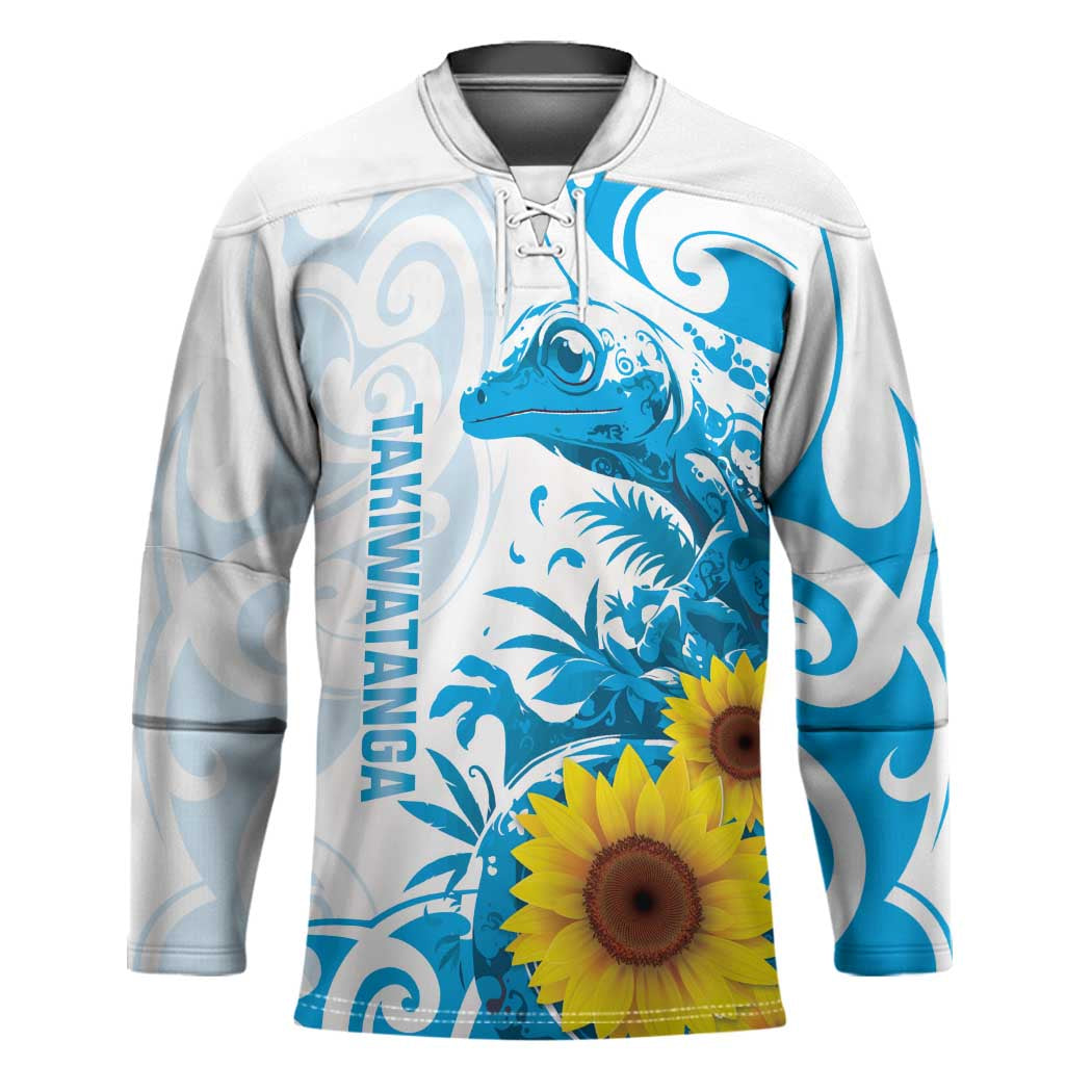 New Zealand Autism Awareness Month Hockey Jersey Takiwatanga Maori Lizard With Sunflower LT14 Unisex Blue - Polynesian Pride