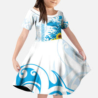 New Zealand Autism Awareness Month Kid Short Sleeve Dress Takiwatanga Maori Lizard With Sunflower LT14 KID Blue - Polynesian Pride
