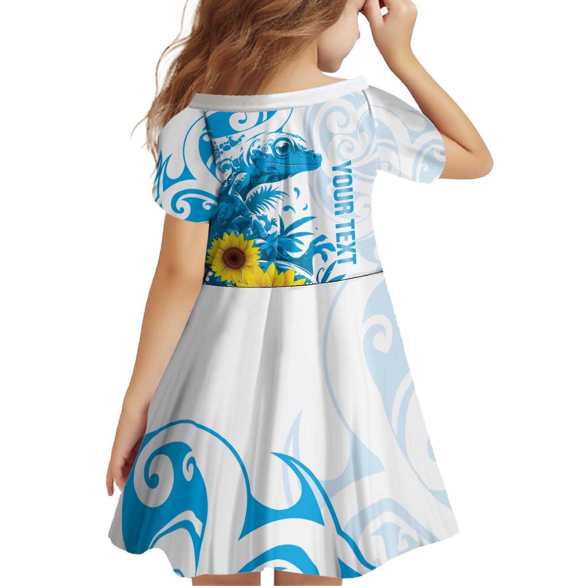 New Zealand Autism Awareness Month Kid Short Sleeve Dress Takiwatanga Maori Lizard With Sunflower LT14 - Polynesian Pride