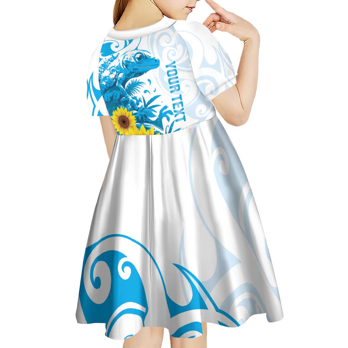 New Zealand Autism Awareness Month Kid Short Sleeve Dress Takiwatanga Maori Lizard With Sunflower LT14 - Polynesian Pride