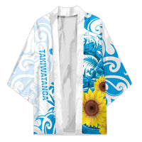 New Zealand Autism Awareness Month Kimono Takiwatanga Maori Lizard With Sunflower LT14 Unisex Blue - Polynesian Pride