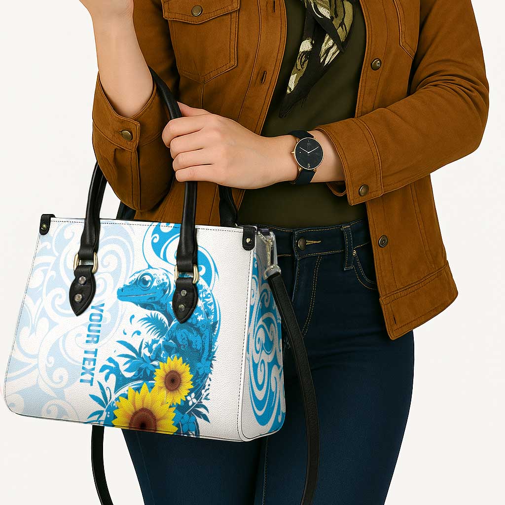 New Zealand Autism Awareness Month Leather Bag Takiwatanga Maori Lizard With Sunflower LT14 - Polynesian Pride