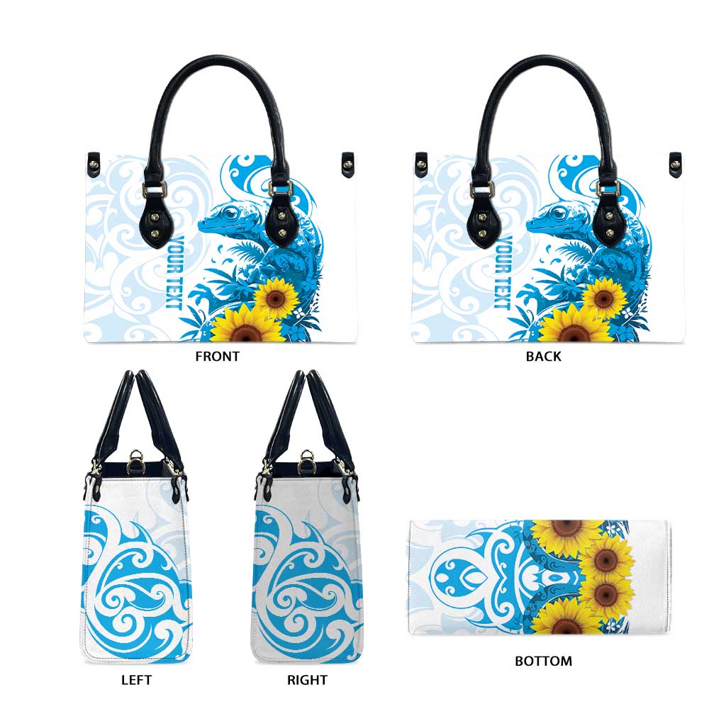 New Zealand Autism Awareness Month Leather Bag Takiwatanga Maori Lizard With Sunflower LT14 - Polynesian Pride