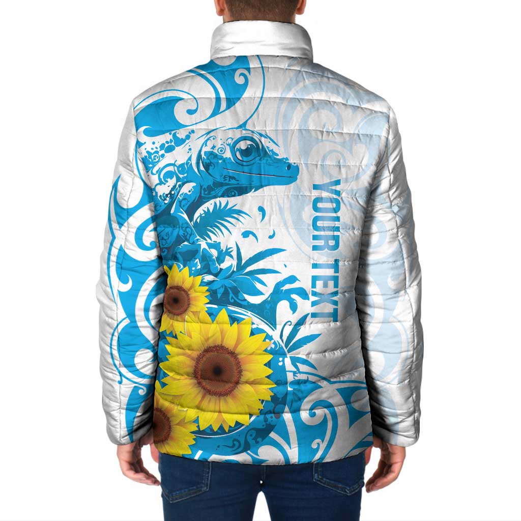 New Zealand Autism Awareness Month Padded Jacket Takiwatanga Maori Lizard With Sunflower LT14 - Polynesian Pride
