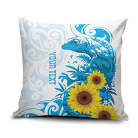 New Zealand Autism Awareness Month Pillow Cover Takiwatanga Maori Lizard With Sunflower LT14 Blue - Polynesian Pride