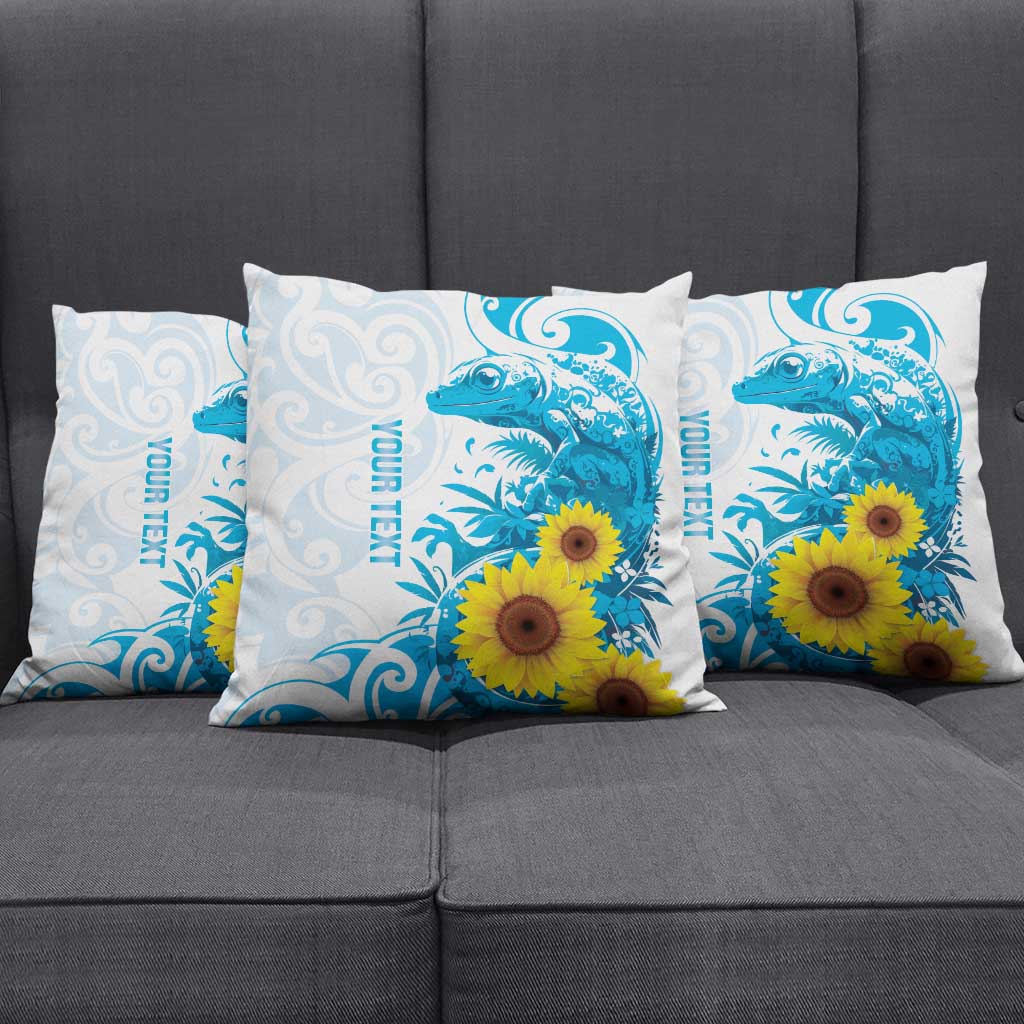 New Zealand Autism Awareness Month Pillow Cover Takiwatanga Maori Lizard With Sunflower LT14 - Polynesian Pride
