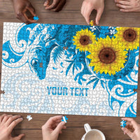 New Zealand Autism Awareness Month Puzzle Takiwatanga Maori Lizard With Sunflower LT14 - Polynesian Pride