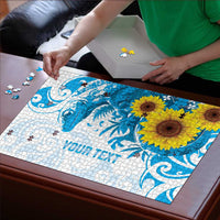 New Zealand Autism Awareness Month Puzzle Takiwatanga Maori Lizard With Sunflower LT14 - Polynesian Pride