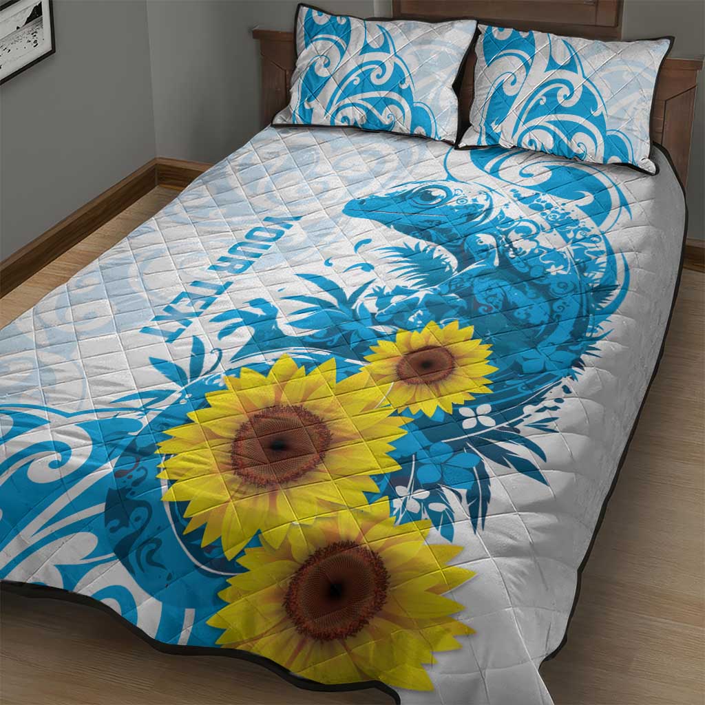 New Zealand Autism Awareness Month Quilt Bed Set Takiwatanga Maori Lizard With Sunflower LT14 - Polynesian Pride