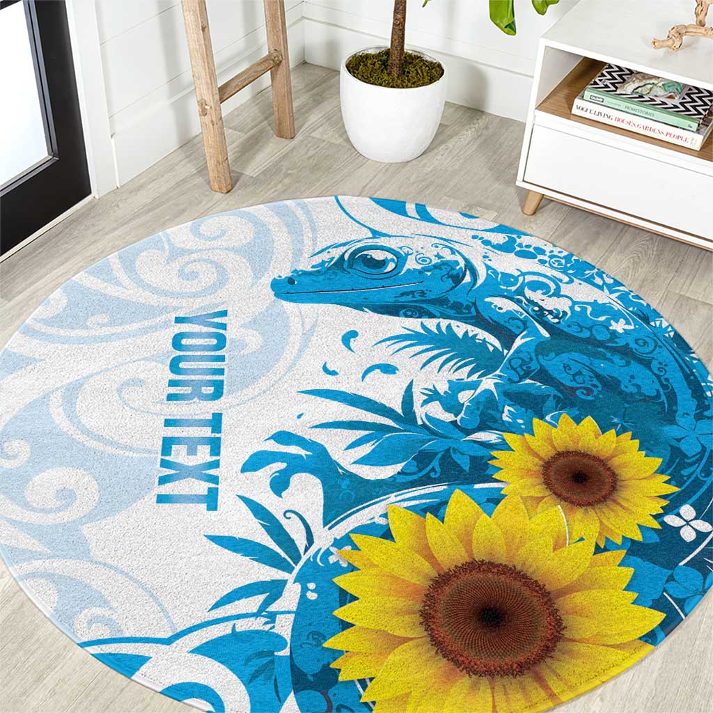 New Zealand Autism Awareness Month Round Carpet Takiwatanga Maori Lizard With Sunflower