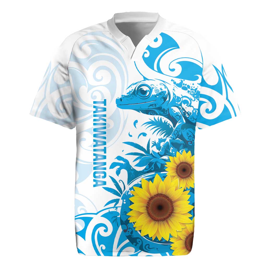 New Zealand Autism Awareness Month Rugby Jersey Takiwatanga Maori Lizard With Sunflower LT14 Blue - Polynesian Pride