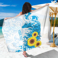 New Zealand Autism Awareness Month Sarong Takiwatanga Maori Lizard With Sunflower LT14 One Size 44 x 66 inches Blue - Polynesian Pride