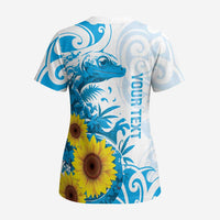 New Zealand Autism Awareness Month Scrub Top Takiwatanga Maori Lizard With Sunflower LT14 - Polynesian Pride