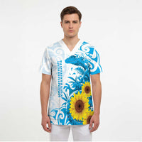 New Zealand Autism Awareness Month Scrub Top Takiwatanga Maori Lizard With Sunflower LT14 - Polynesian Pride