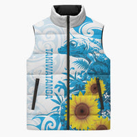 New Zealand Autism Awareness Month Sleeveless Puffer Jacket Takiwatanga Maori Lizard With Sunflower LT14 Unisex Blue - Polynesian Pride