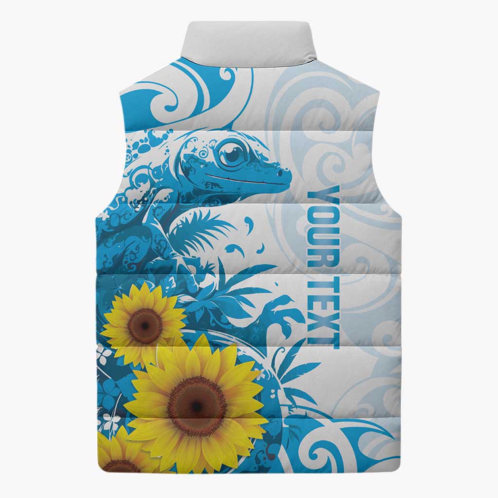 New Zealand Autism Awareness Month Sleeveless Puffer Jacket Takiwatanga Maori Lizard With Sunflower LT14 - Polynesian Pride